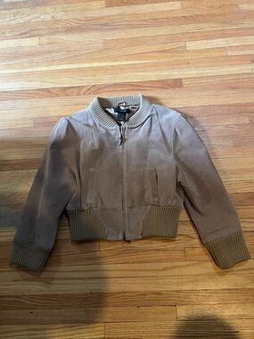 Arden B Taupe 100% Leather Bomber Jacket